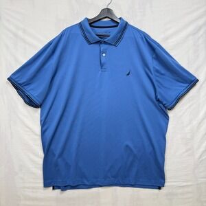 Nautica Polo Shirt Mens 3XL Blue Performance Short Sleeve Moisture Wicking Tippe